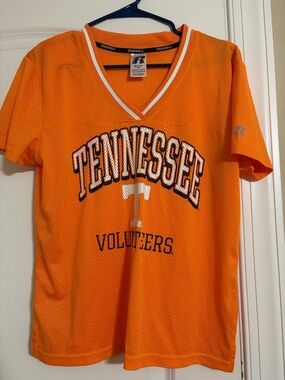 Russell Athletic Orange and White V-Neck Mesh Jersey